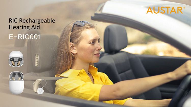 girl driving with rechargeable ric hearing aids