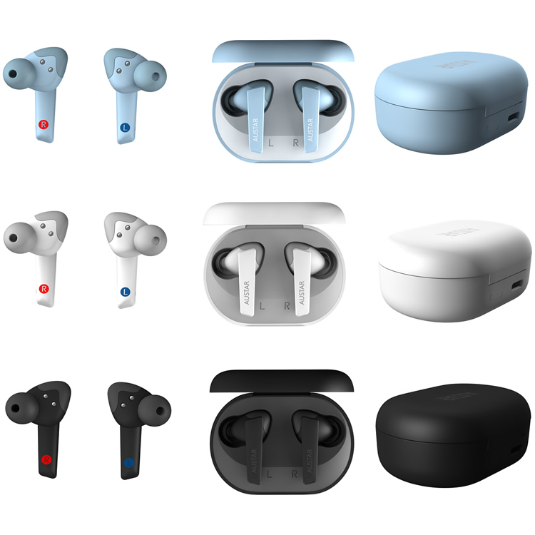 black white blue bluetooth hearing aid